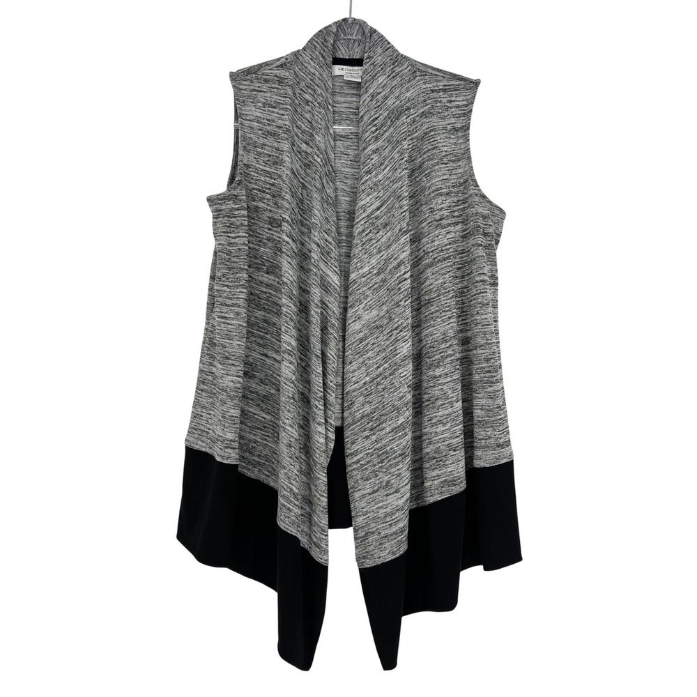 Liz Claiborne Vest Womens Small Grey Colorblock Draped Open Front Weekend Casual